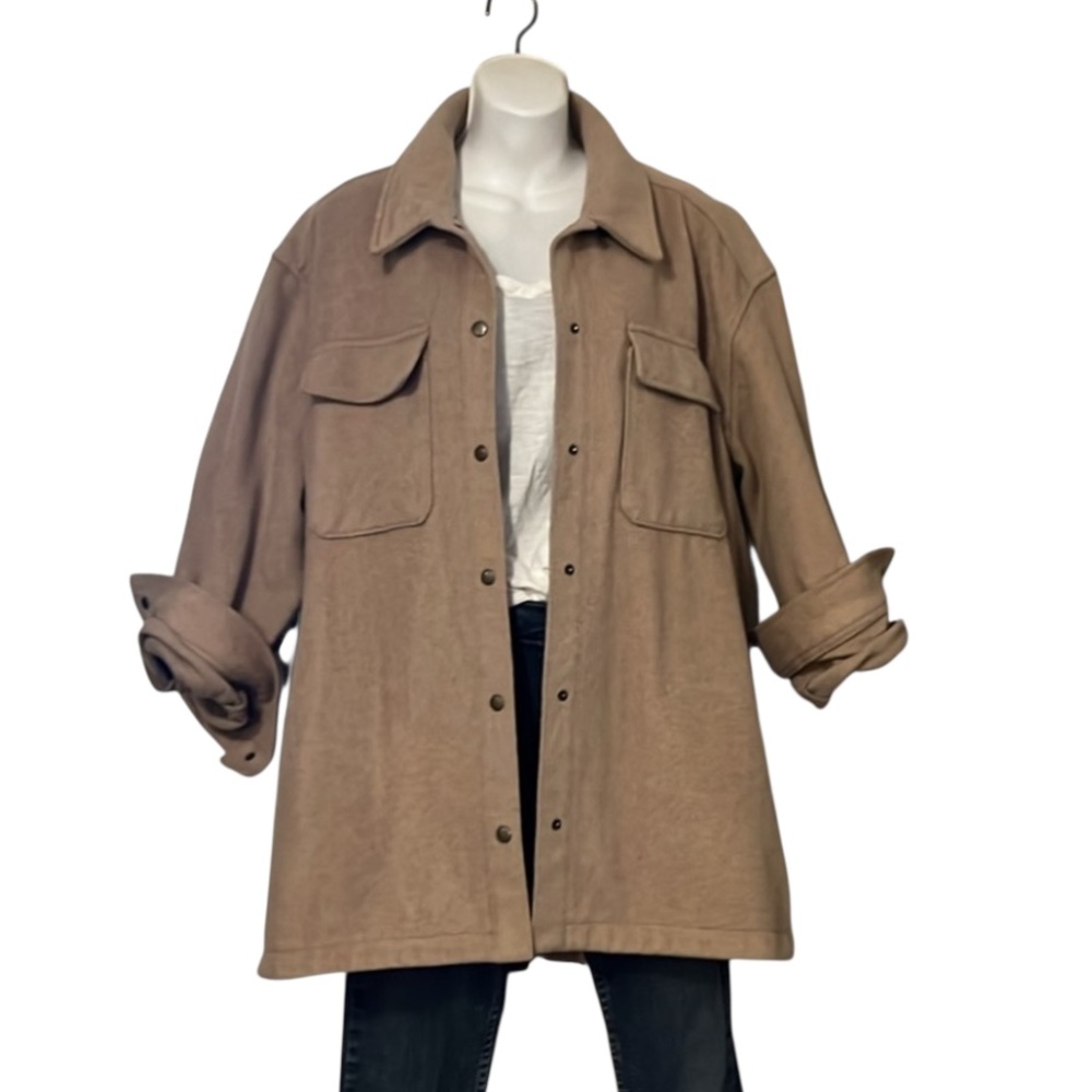 Old Navy Womens Unisex Tan Neutral Medium Weight Shirt Jacket Shacket Sz XL
